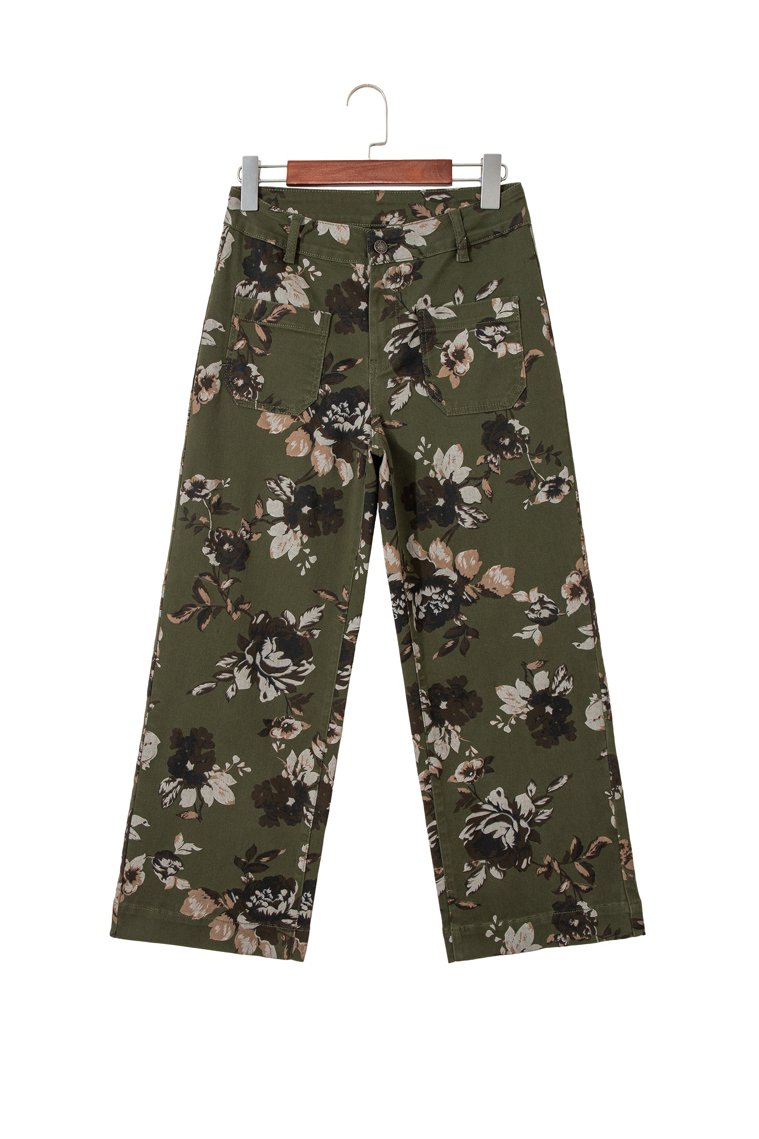Green Vintage Floral Print Square Patch Pocket Raw Hem Shift Jeans Dear-Lover Dropshipping Bottoms/Jeans