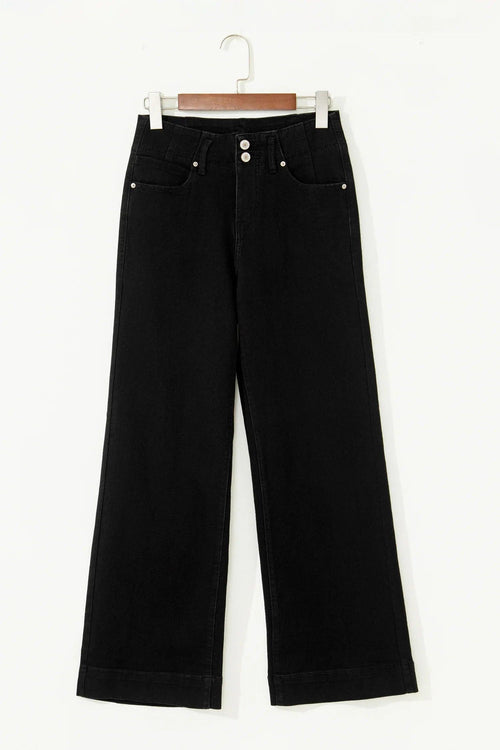 Black 2-Button High Waist Flared Bottom Jeans Bazaare Mart Bottoms/Jeans