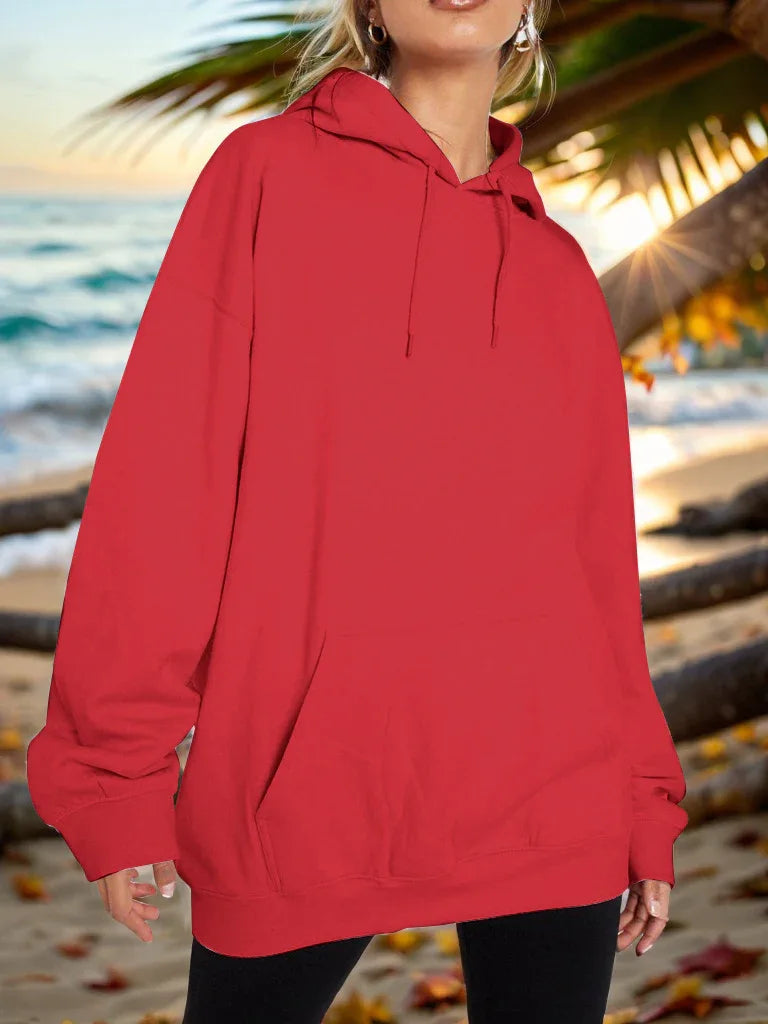 Plain Dropped Shoulder Hoodie Burgundy Trendsi Drawstring Dropped Shoulder Hoodie