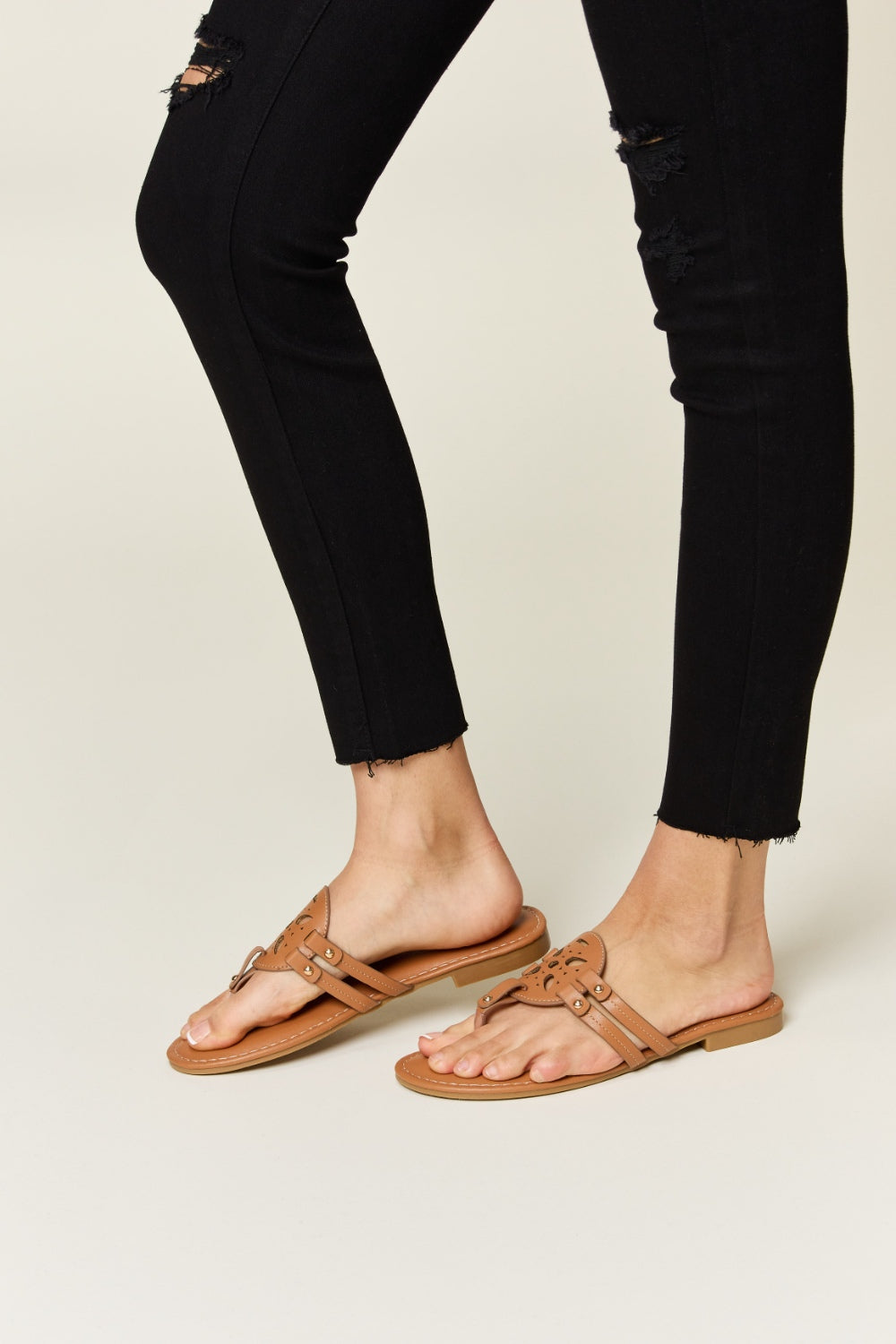 Tan Cutout PU Leather Slides