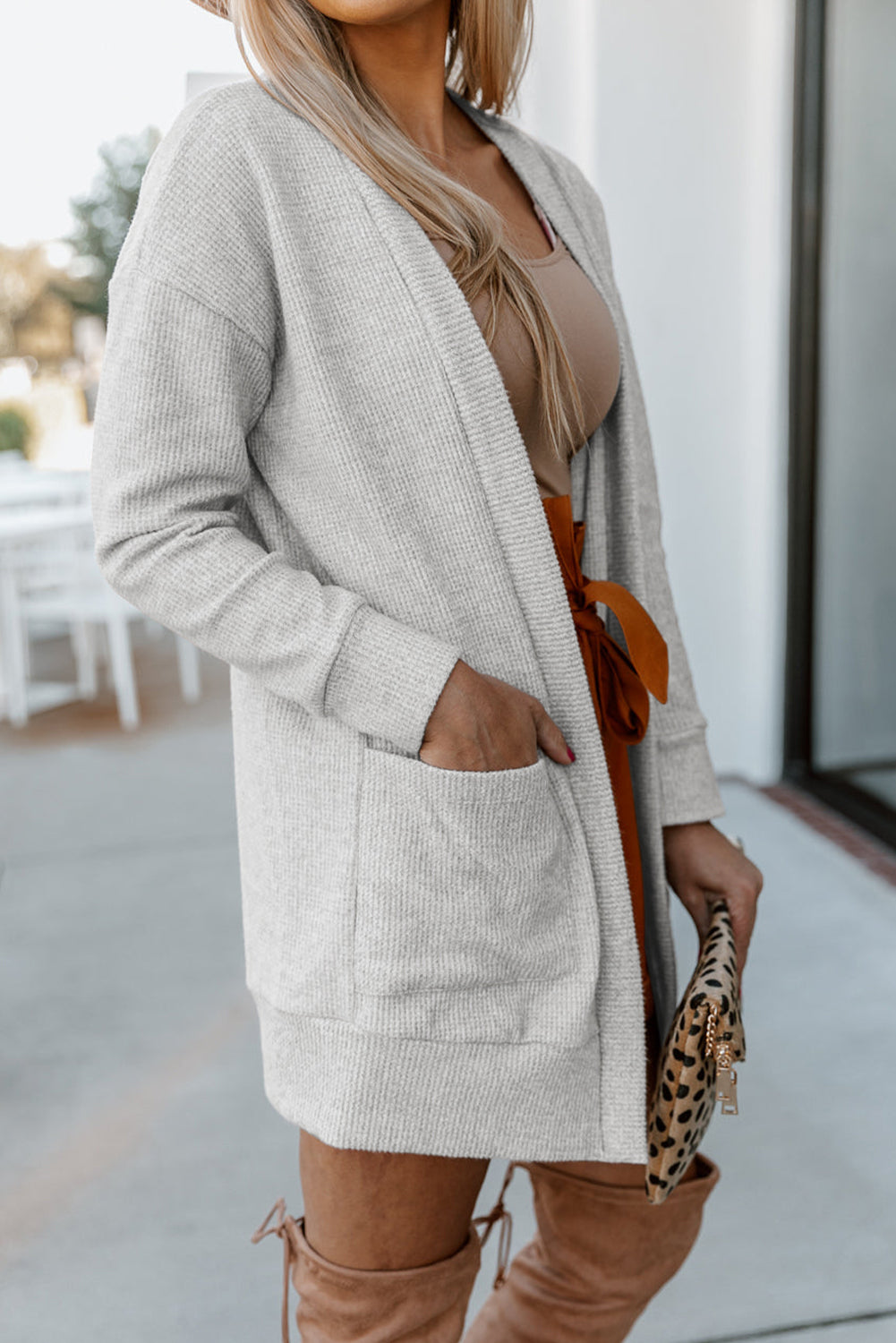 Thermal Knit Pocketed Cardigan