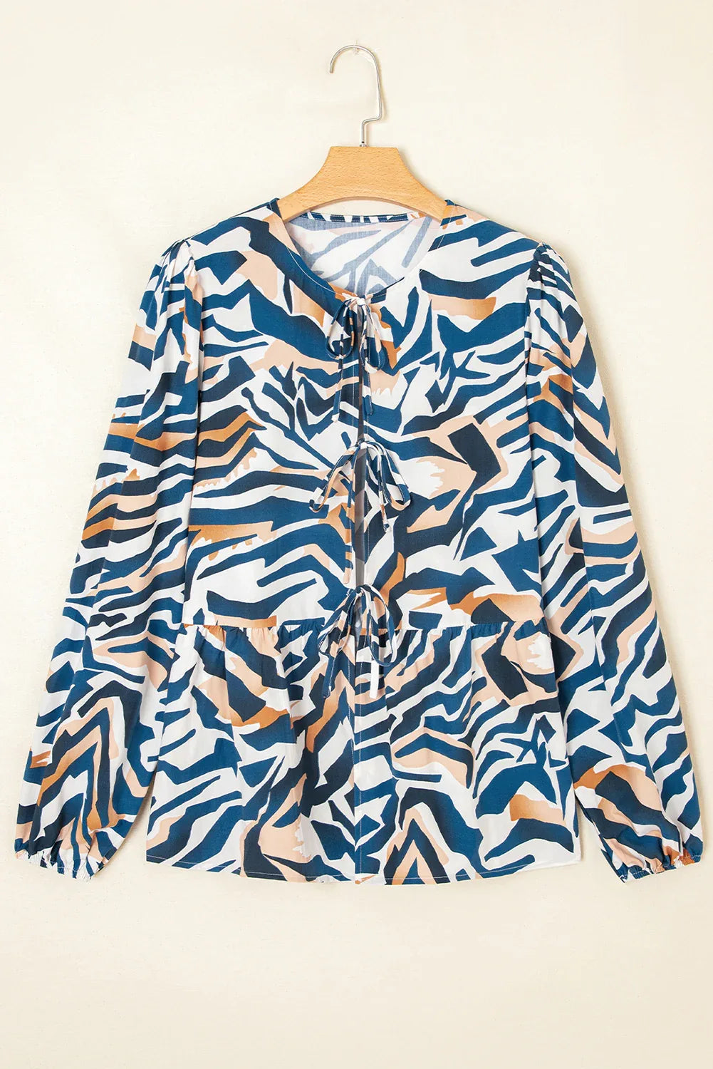 Blue Zebra Print Tied Front Puff Sleeve Top - Bazaare Mart