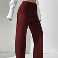 Solid Color Straight Leg High Waisted Slacks Wine Red Bazaare Mart Slacks