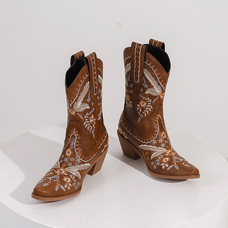 Western Embroidered Pointed Toe Boots