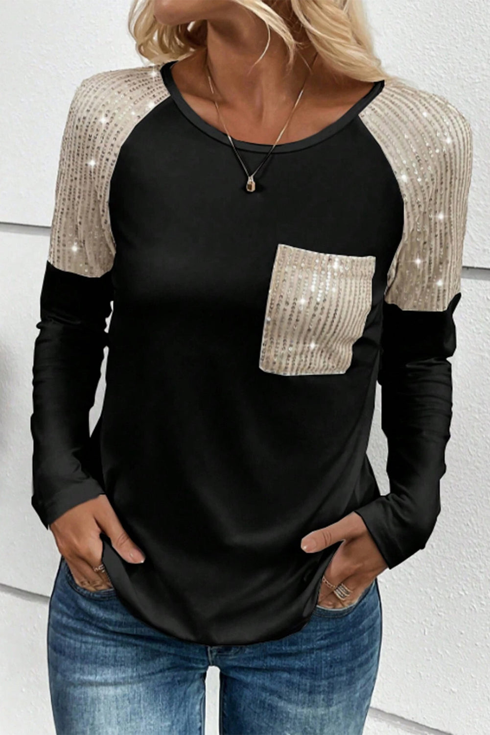 White Sequin Raglan Sleeve Top