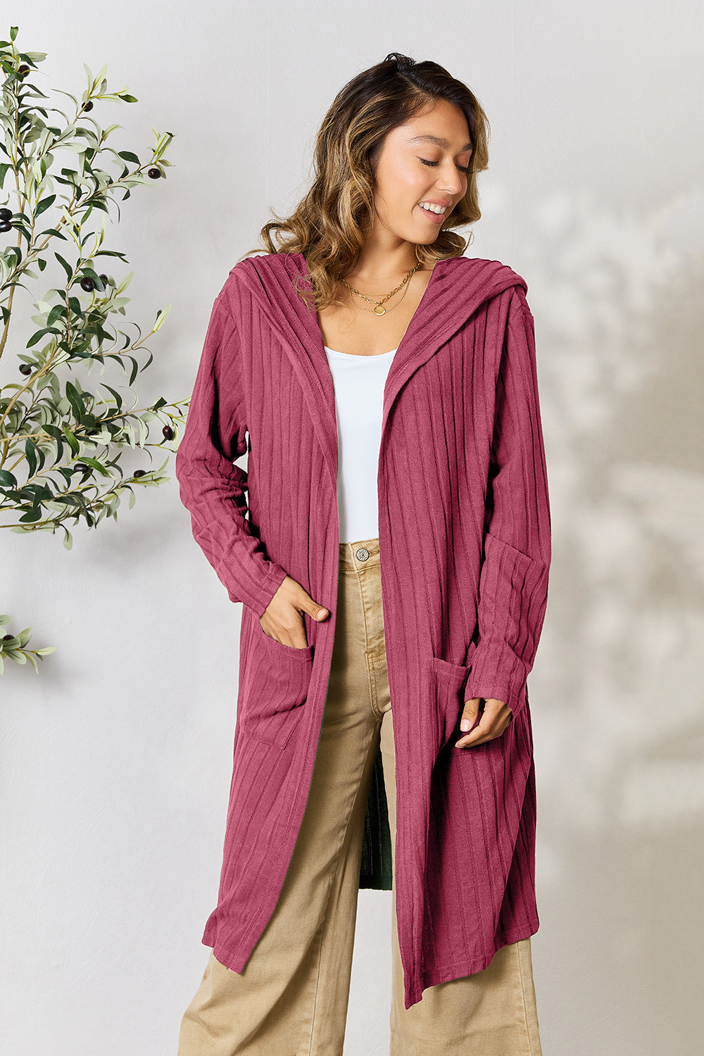 Plus Size Long Hooded Sweater Cardigan