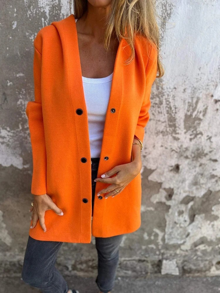 Orange  Snap Up Cardigan Hoodies