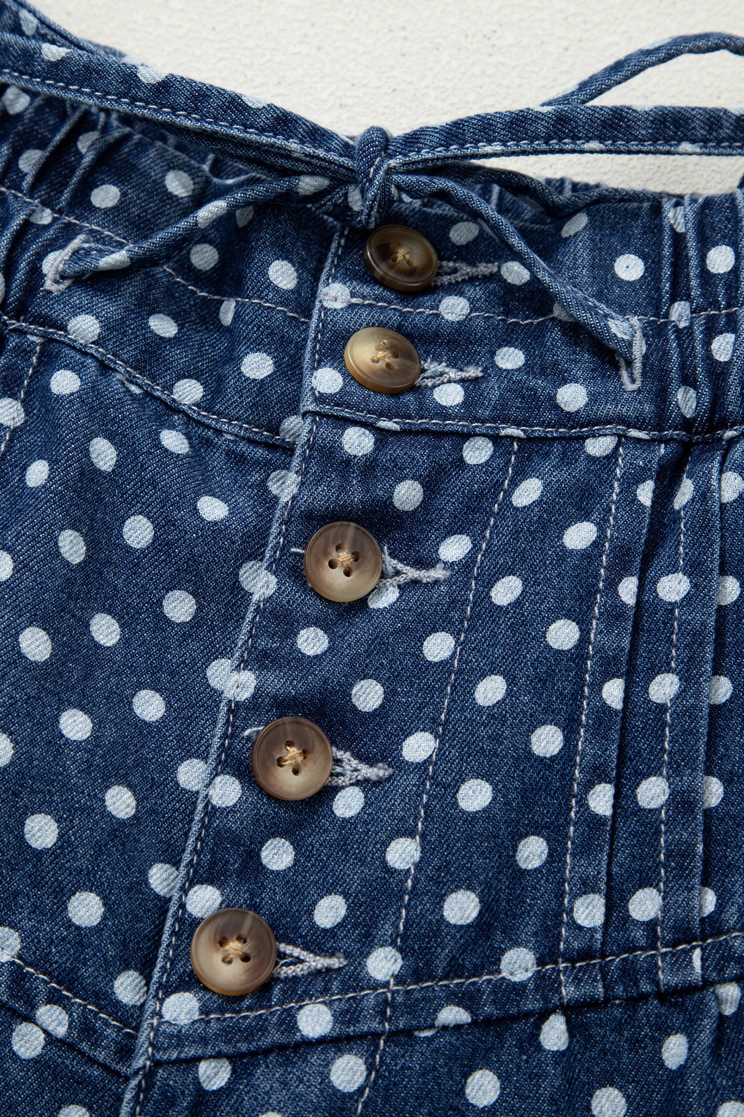 Sky Blue Polka Dot Print Button Pleated Detail Wide Leg Jeans Dear-Lover Dropshipping Bottoms/Jeans