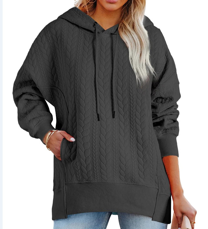 Twist Texture Solid Color Casual Hoodie Sweater