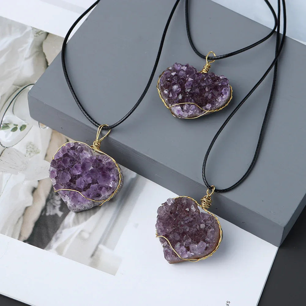Gold Braided Amethyst Heart Pendant Necklace - Bazaare Mart