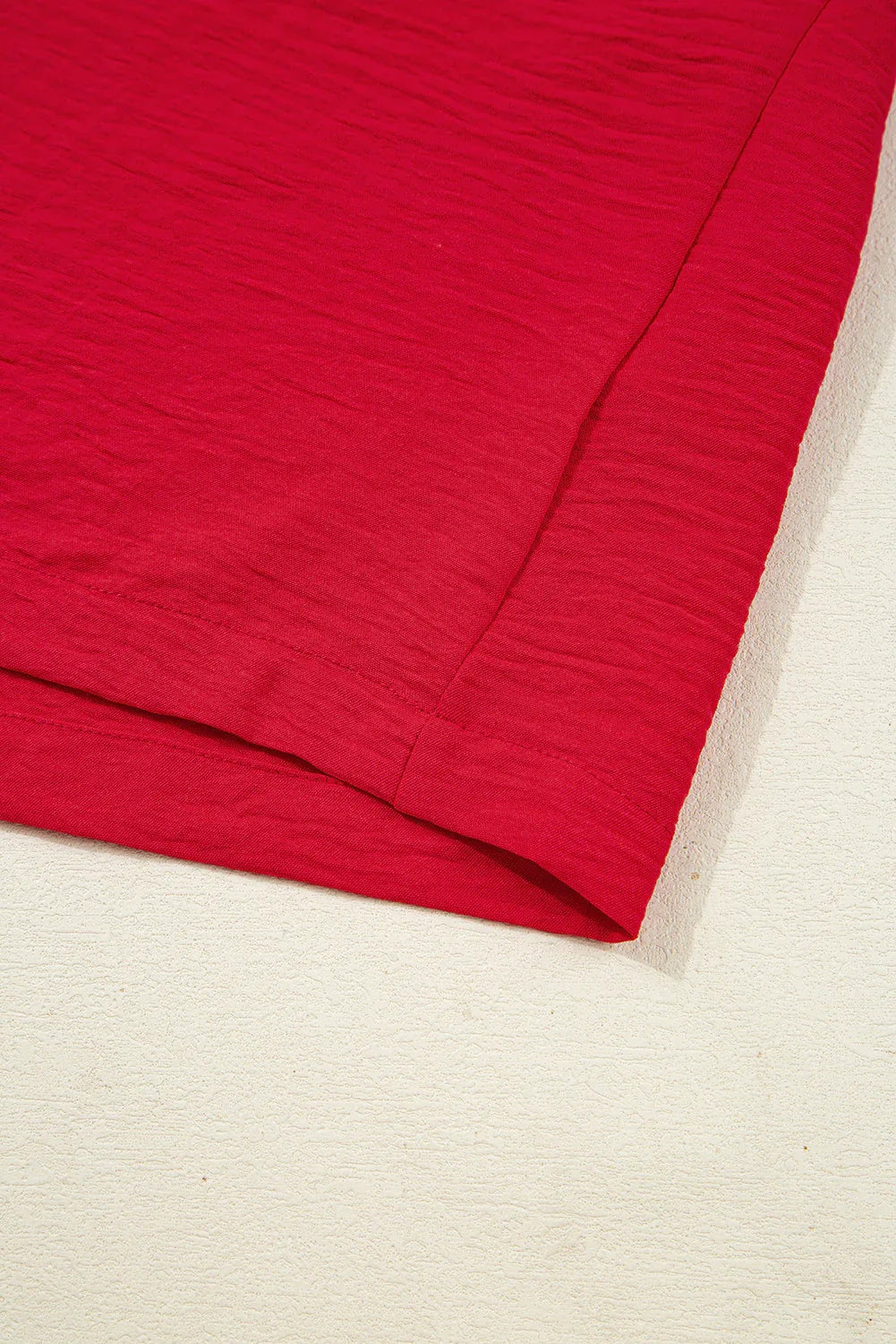 Red V Neck Collared Shirred 3/4 Sleeve Oversized Tunic Top - Bazaare Mart