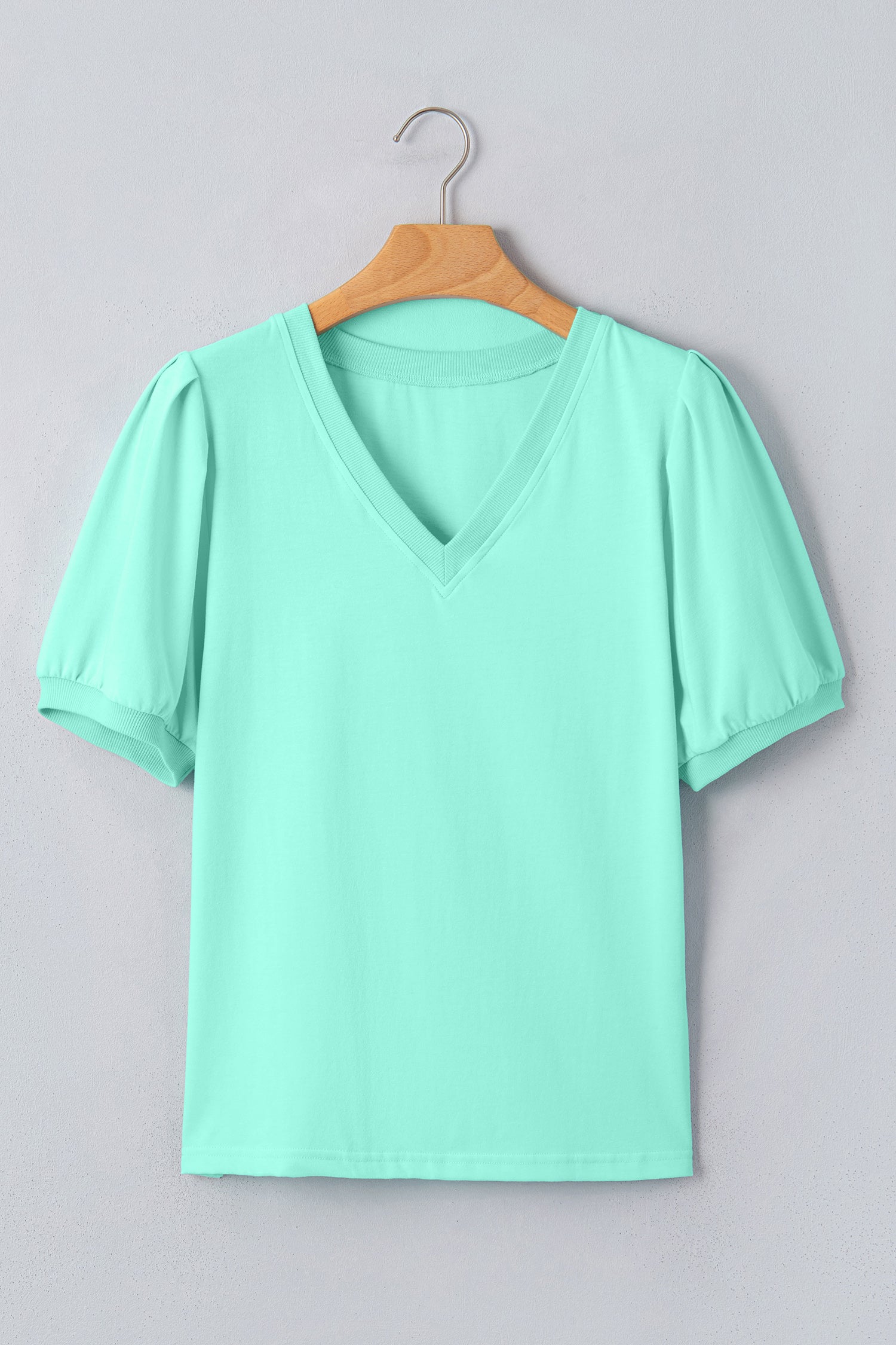 Yellow Solid Color V Neck Short Puff Sleeve Blouse Dear-Lover Dropshipping Tops/Blouses & Shirts