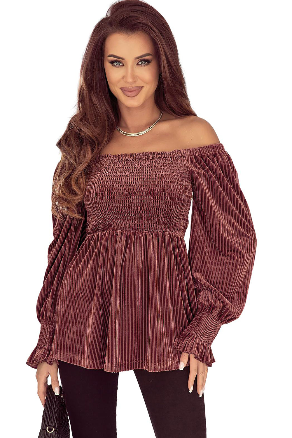 Pink Velvet Long Sleeve Peasant Top