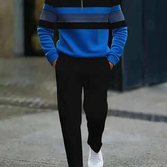 Royal Blue Striped Trendy Black Tracksuit