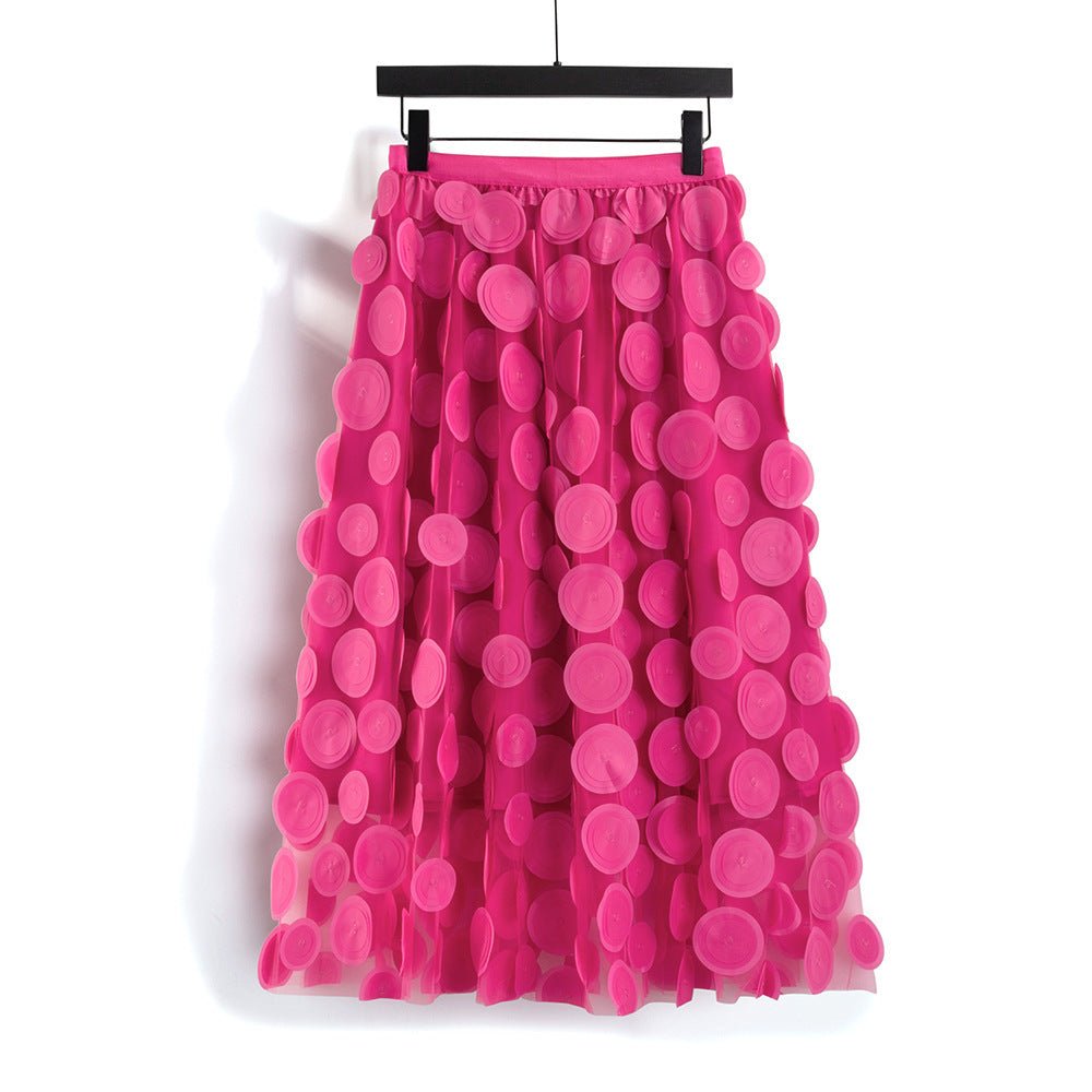 3D Mesh Dot Midi Skirt - Bazaare Mart