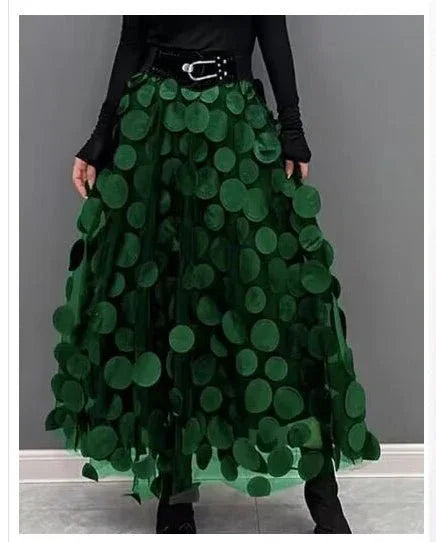 3D Mesh Dot Midi Skirt Dark Green Bazaare Mart Hollow Polka Dot Midi Skirt