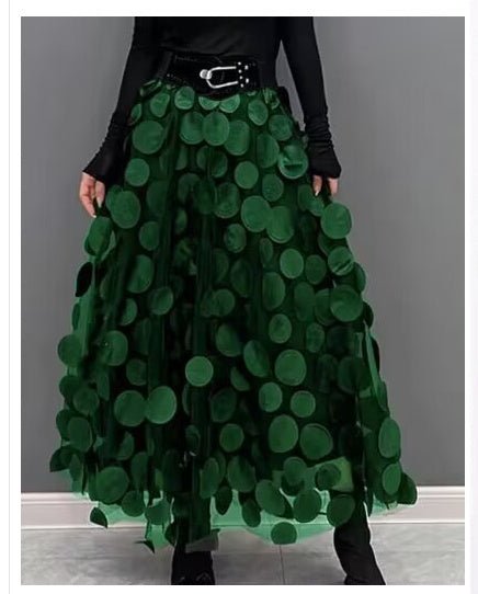 3D Mesh Dot Midi Skirt - Bazaare Mart
