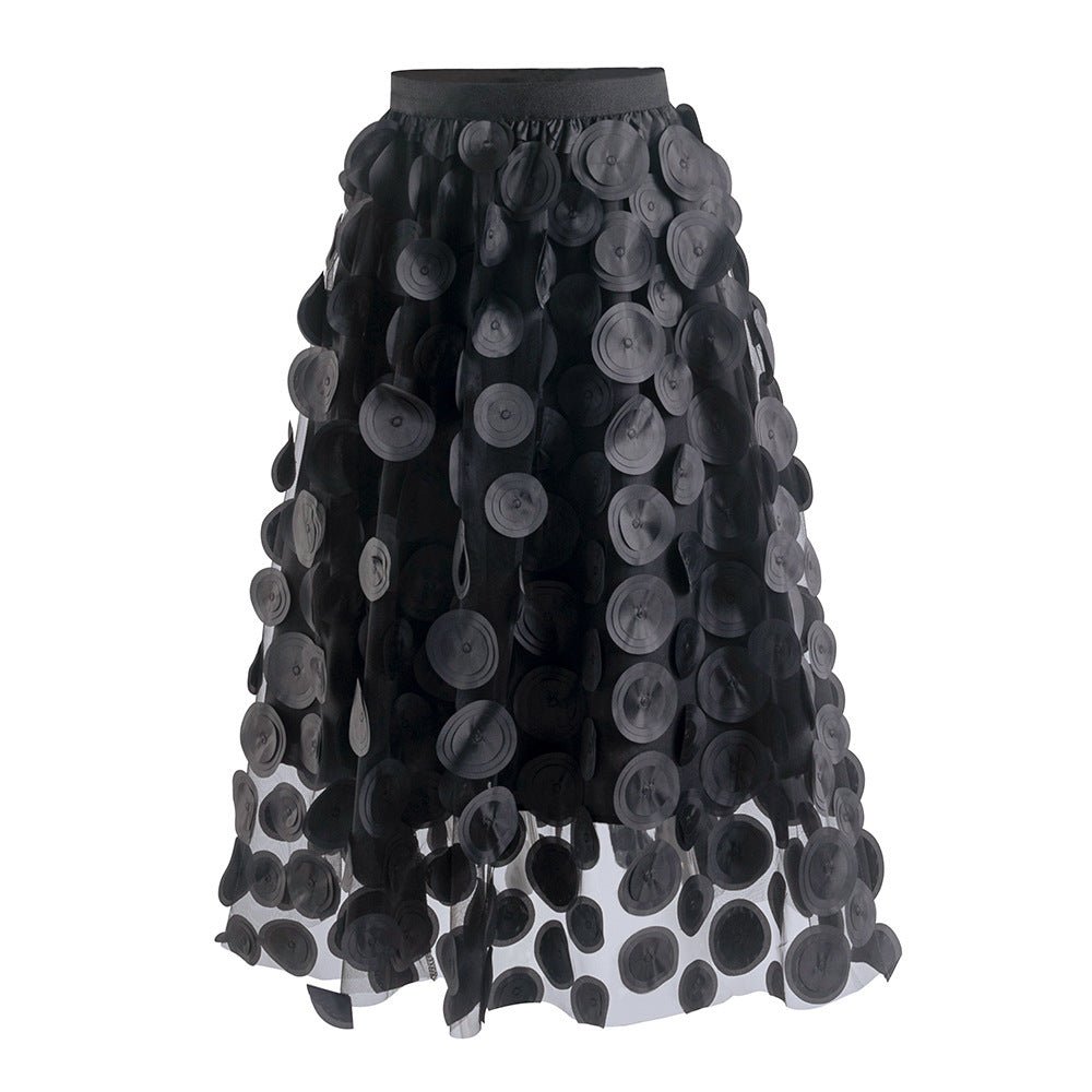 3D Mesh Dot Midi Skirt - Bazaare Mart