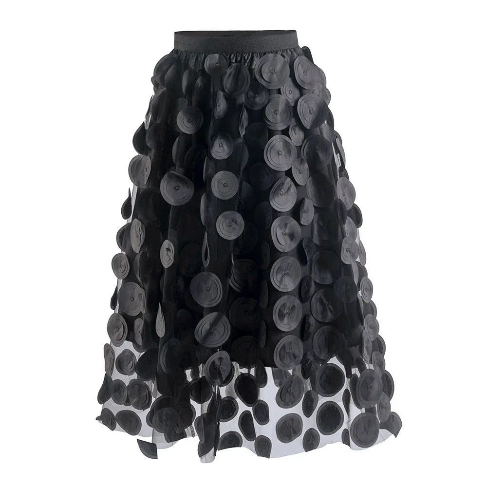 3D Mesh Dot Midi Skirt Bazaare Mart Hollow Polka Dot Midi Skirt