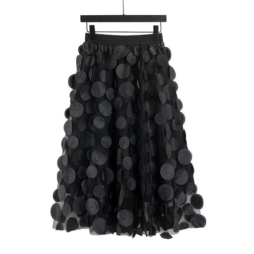 3D Mesh Dot Midi Skirt Bazaare Mart Hollow Polka Dot Midi Skirt