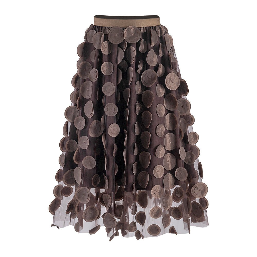 3D Mesh Dot Midi Skirt - Bazaare Mart