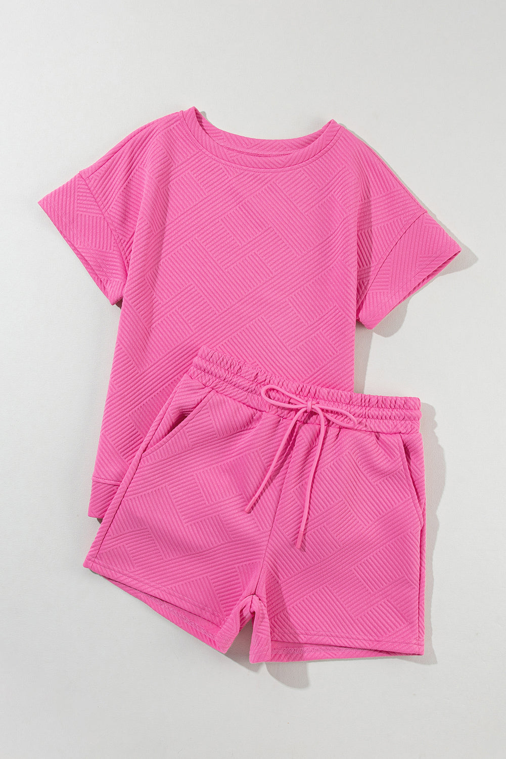 Strawberry Pink 2pcs Textured Shorts Set