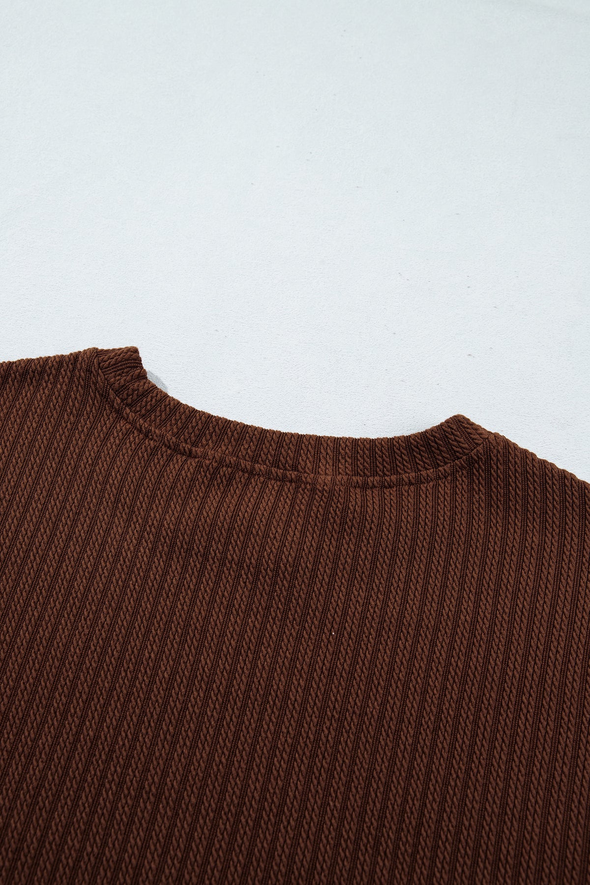 Dark Brown Ribbed Knit Lettuce Trim 2pcs Shorts Set
