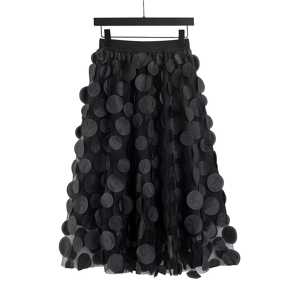 3D Mesh Dot Midi Skirt