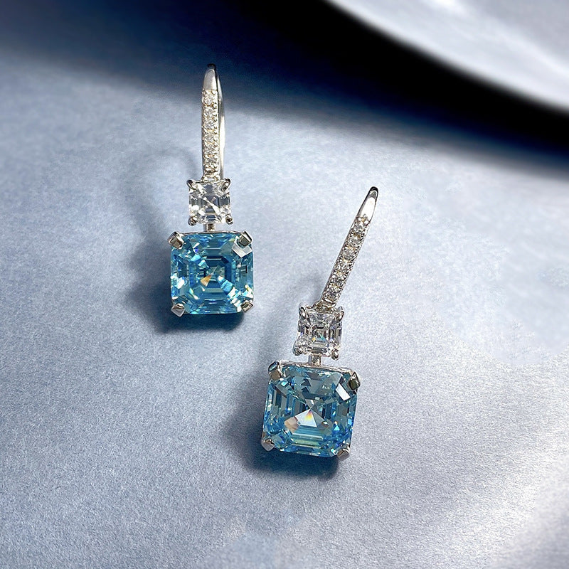 Marine Blue Square Rhinestone Earrings