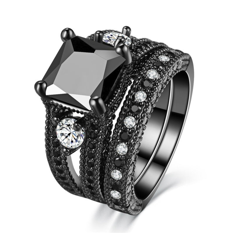 Woman's Black and Steel Gothic Ring Set