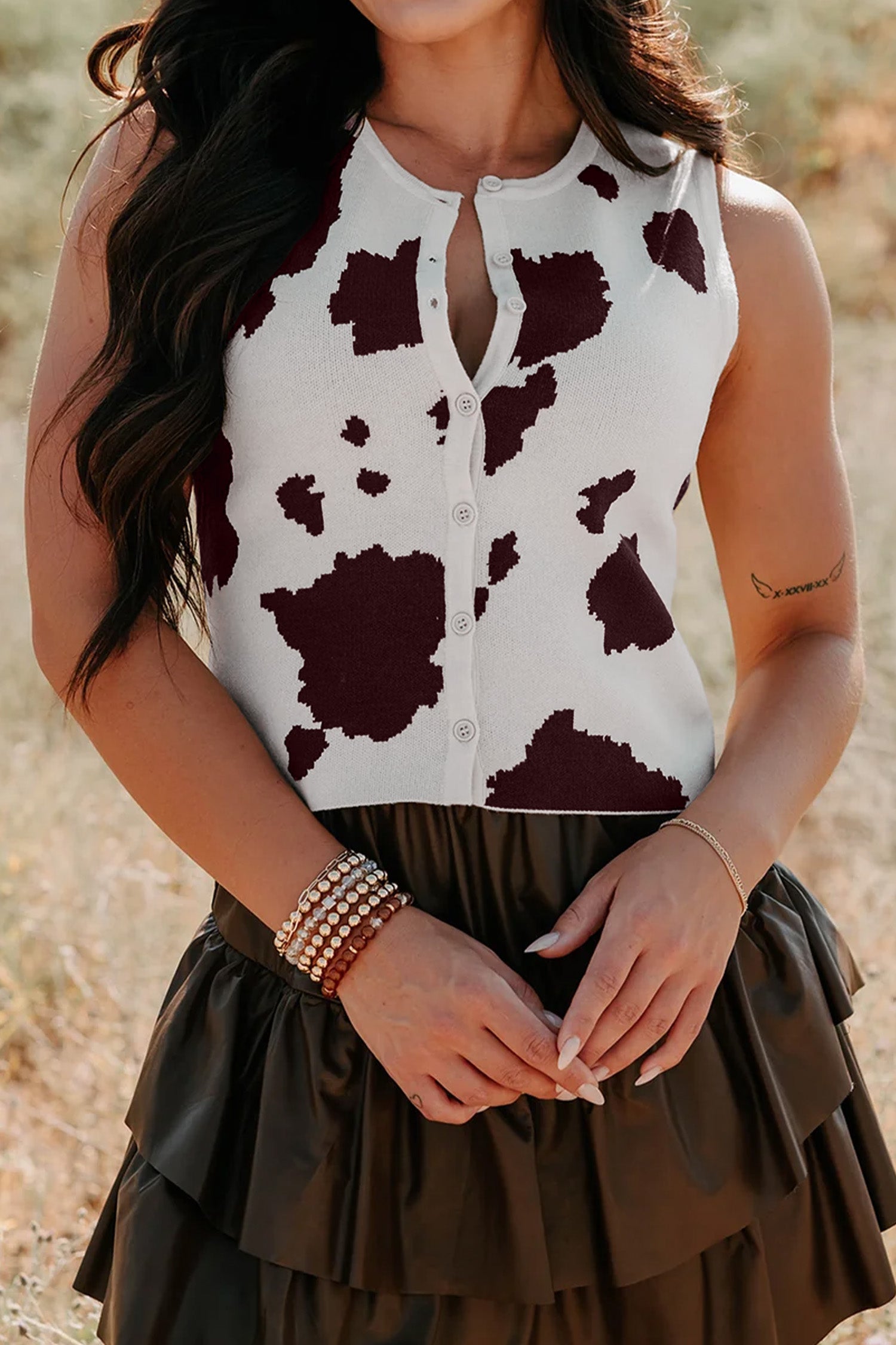 Western Cow Print Sweater Vest – Button Down Sleeveless Knit Top for Women Dear-Lover Dropshipping Sweaters & Cardigans/Sweater Vests