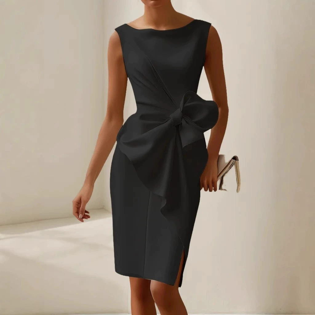 Elegant Slim Sleeveless Big Bow Dresses Black CJ Dropshipping Sleeveless Pencil Dress