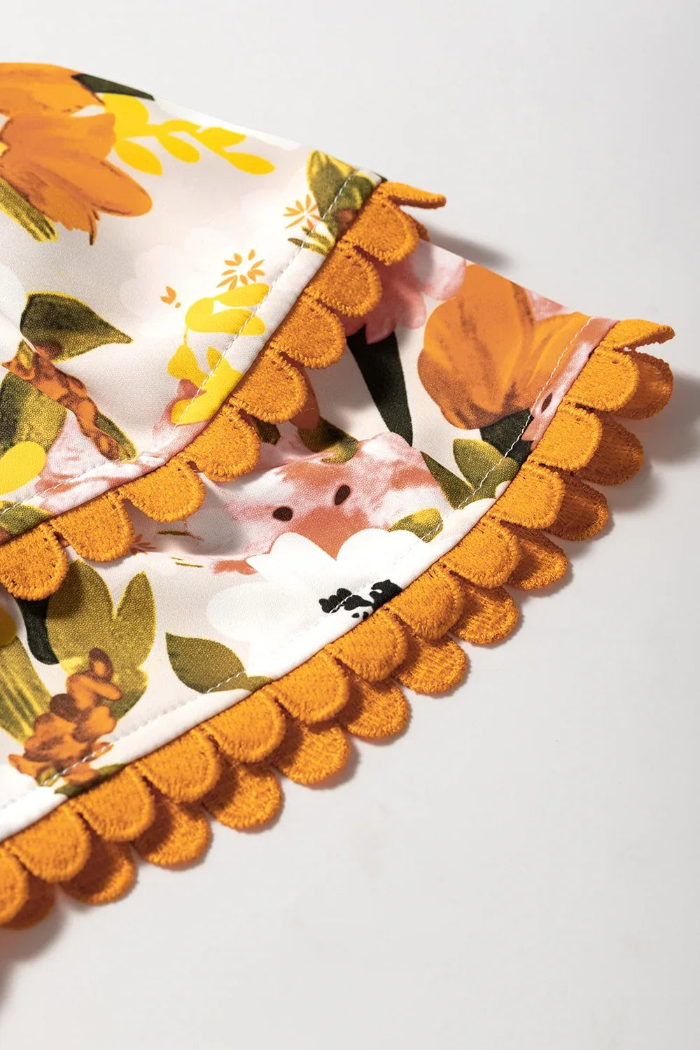 Ruffled Notched Short Sleeve Floral Blouse Bazaare Mart Orange Floral Top