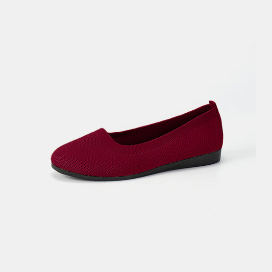 Red Round Toe Knit Ballet Flats