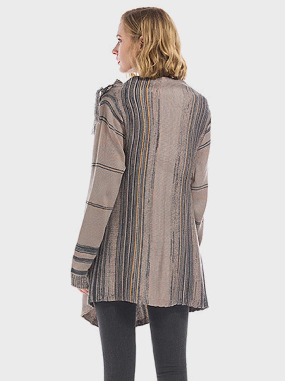 Tassel Striped Open Front Cardigan
