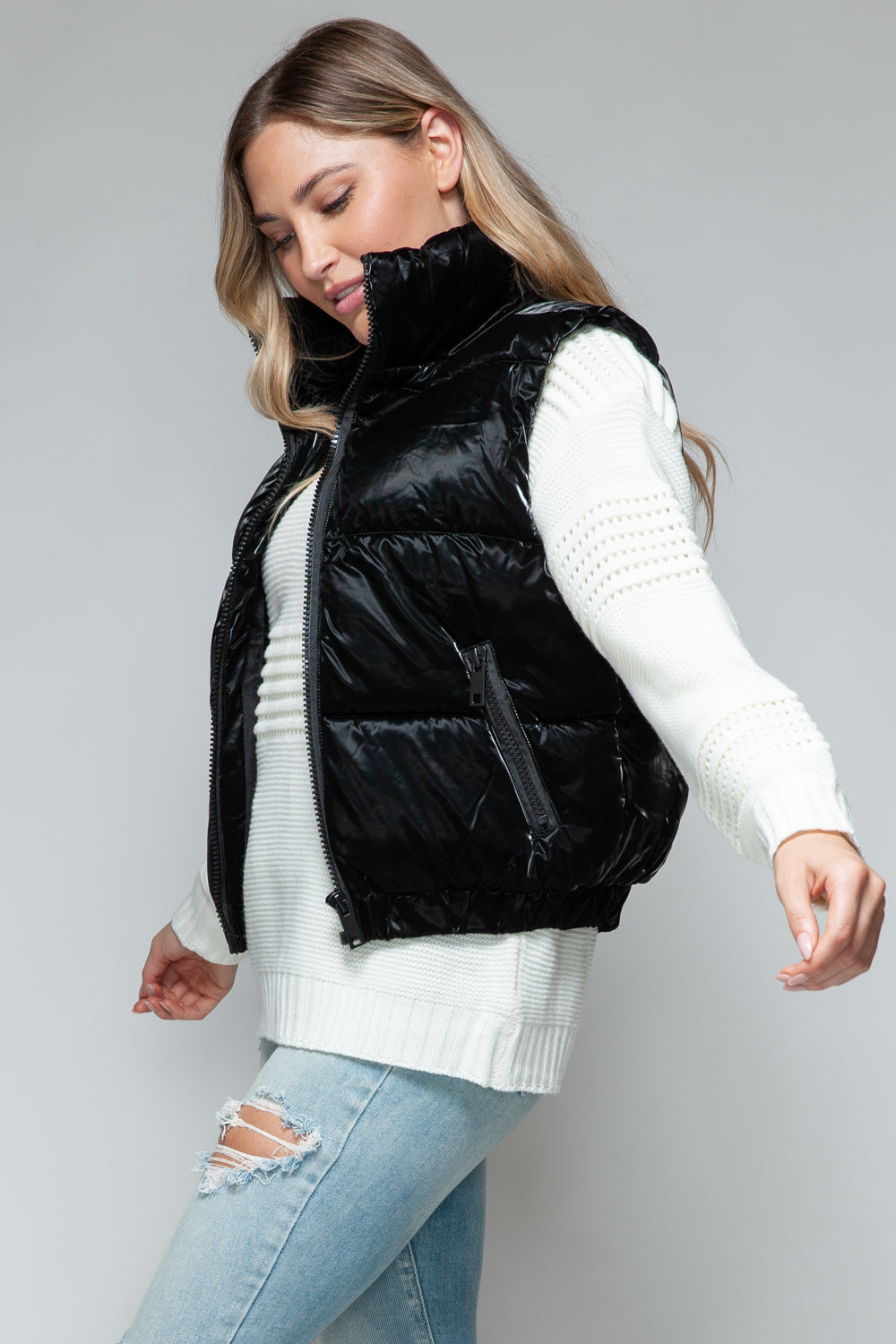 Black Fur Lined Puffer Vest