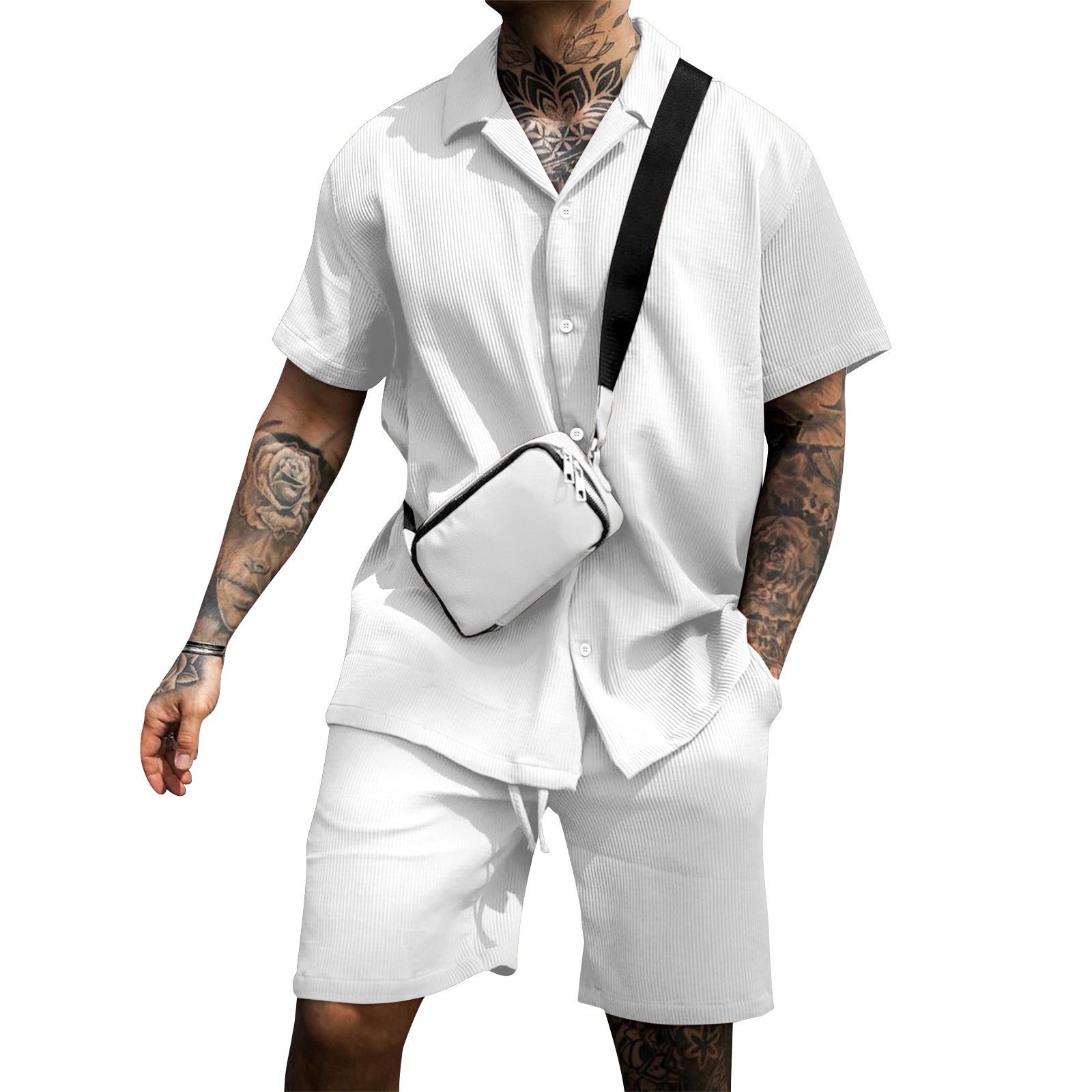 Men’s Casual Comfort Polo & Shorts Set White CJ Dropshipping Mens Polo Shorts Set