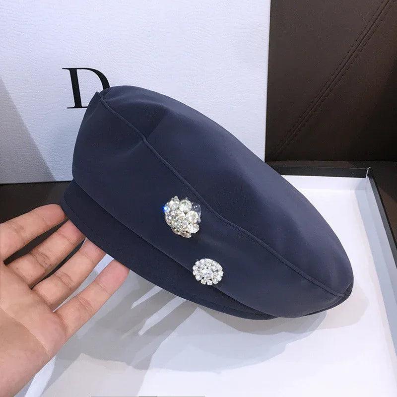 Women's Trendy Embellished PU Beret Navy Blue adjustable Bazaare Mart Fancy Beret