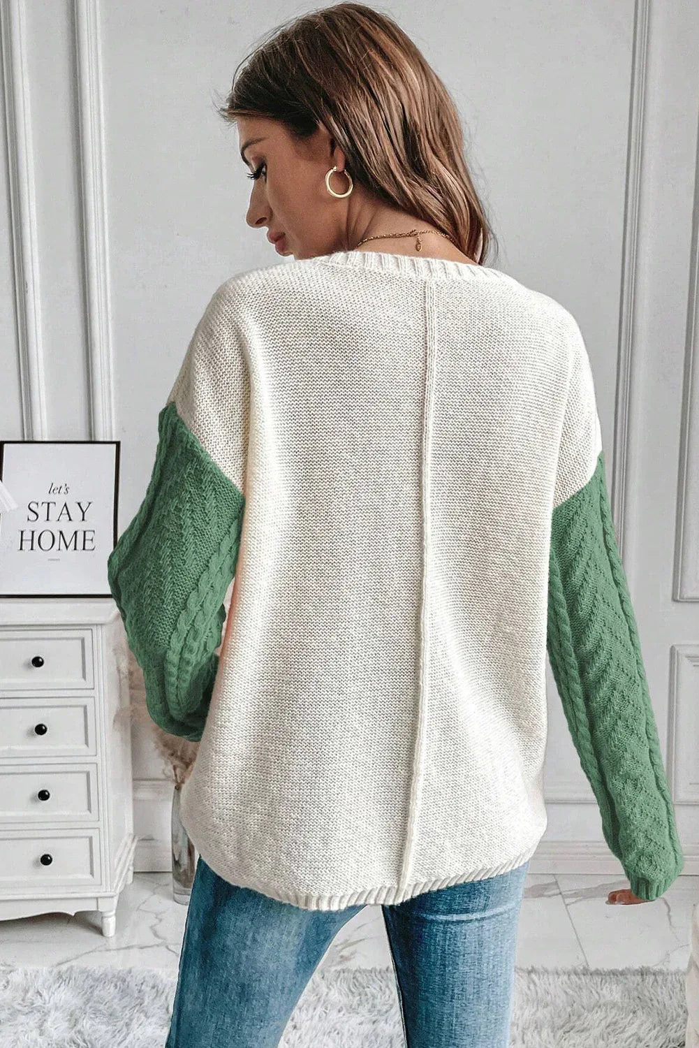 Vineyard Green Colorblock Patched Pocket Drop Shoulder Sweater Bazaare Mart Sweaters & Cardigans/Sweaters