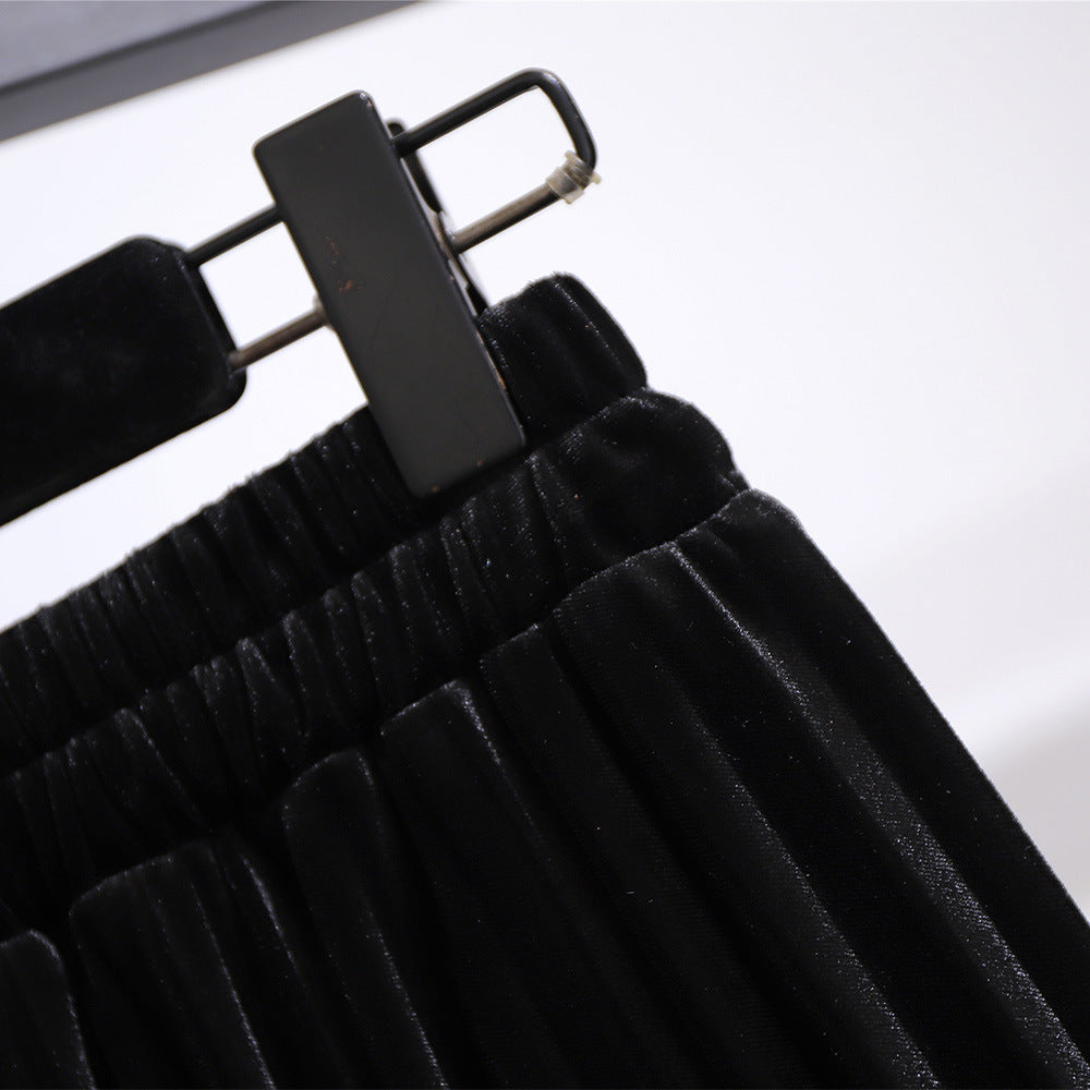 Sparkly V-neck Sweater and Velvet Skirt