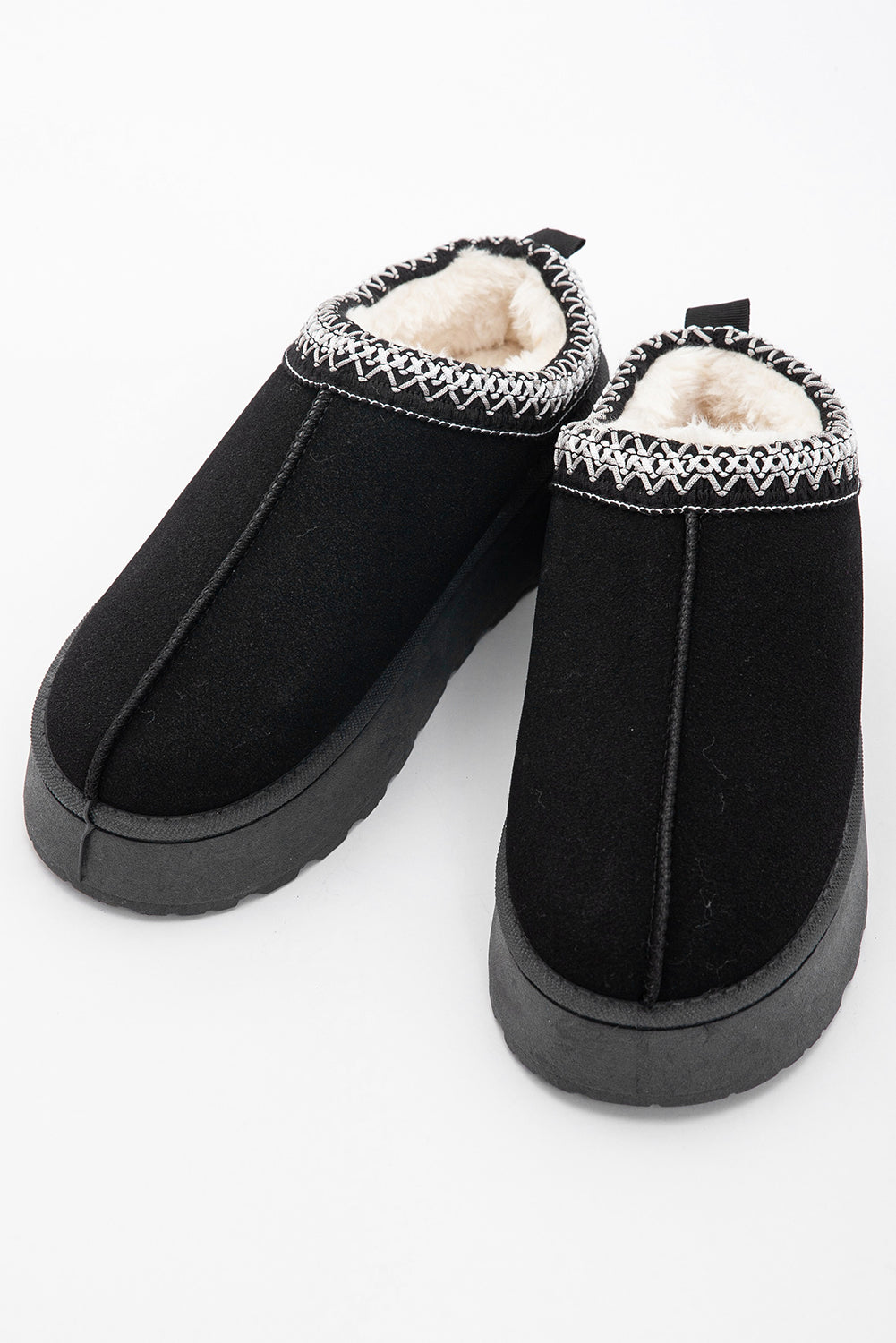 Suede Fur Trim Thick Flat Slippers