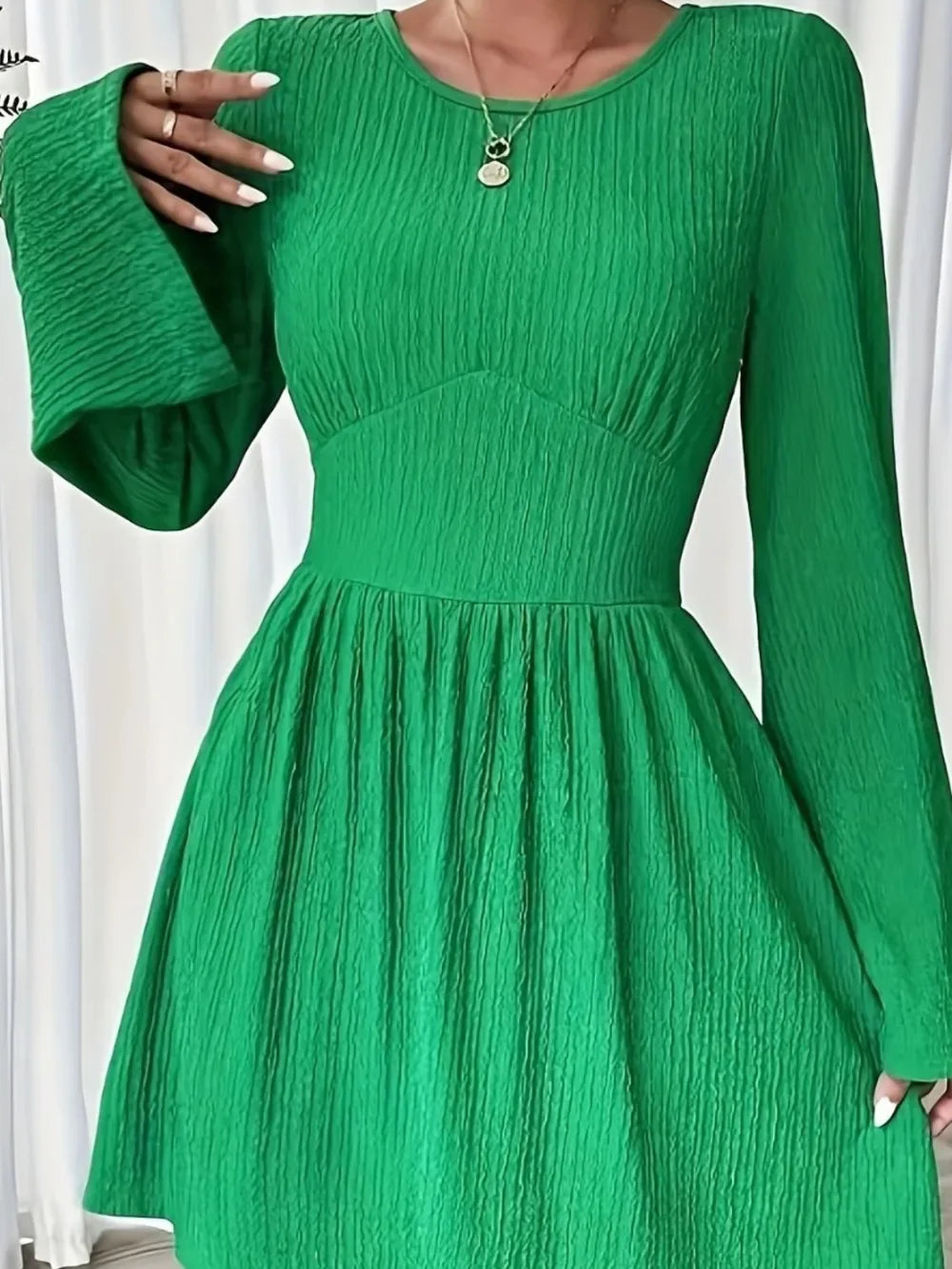 Round Neck Flare Sleeve Mini Dress Bazarre Mart Round Neck Flare Sleeve Mini Dress