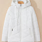 White Solid Quilted Hooded Zip Up Puffer Coat Bazaare Mart Outerwear/Jackets