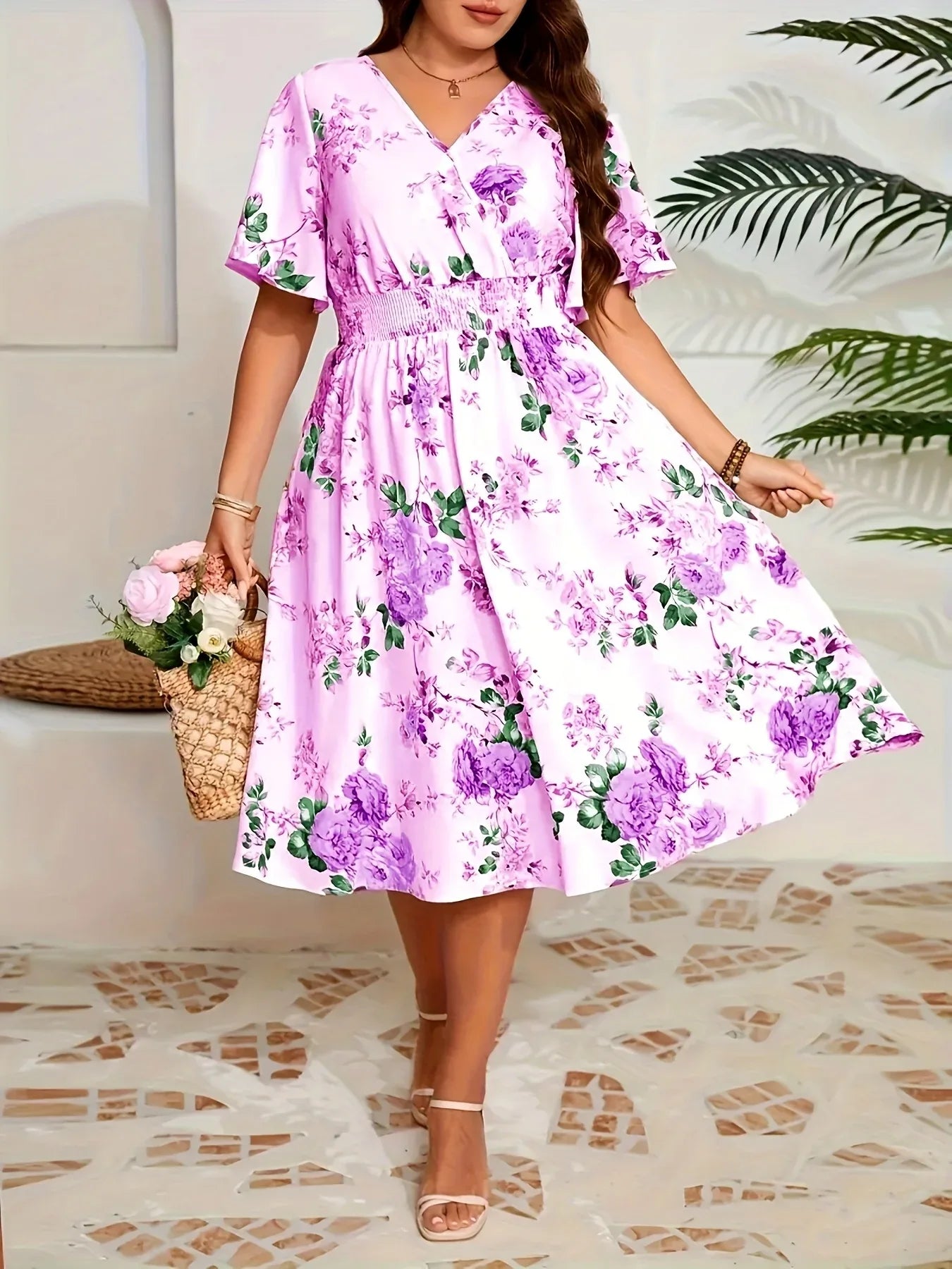 Short Sleeve V-Neck Floral Dresses Bazaare Mart Short Sleeve V-Neck Floral Dresses