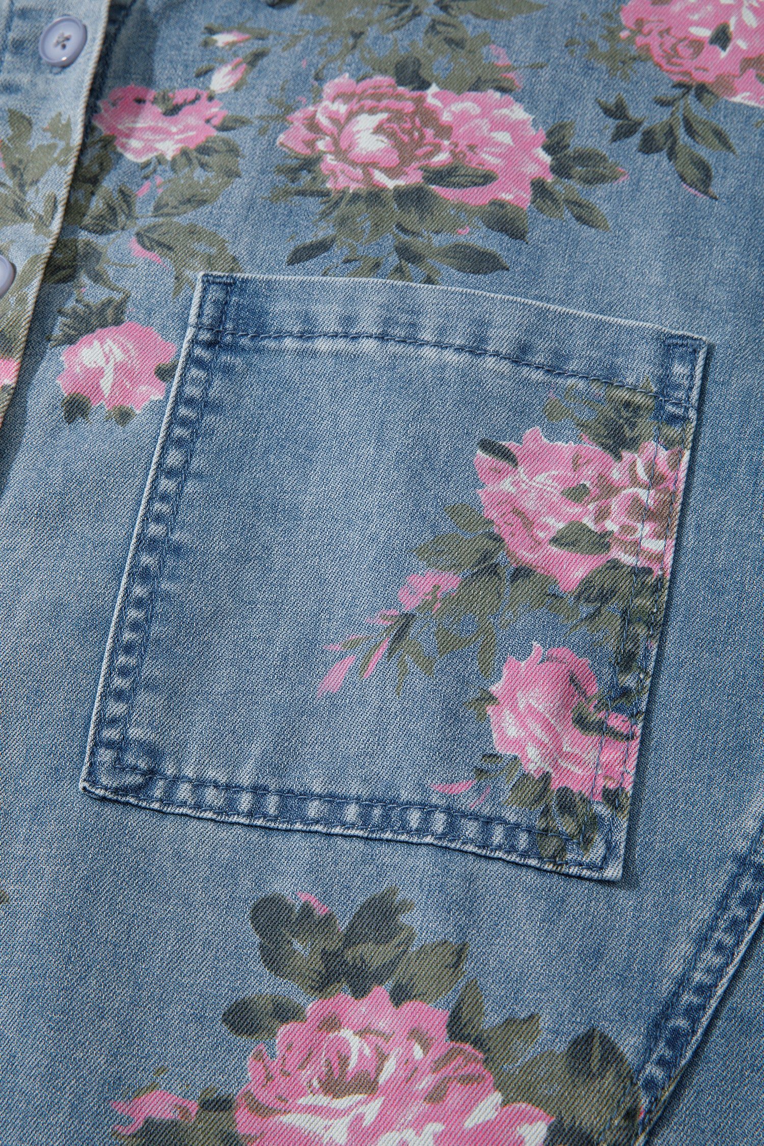Blue Floral Denim Shirt – Bracelet Sleeve Lightweight Button Up Blouse Dear-Lover Dropshipping Tops/Blouses & Shirts
