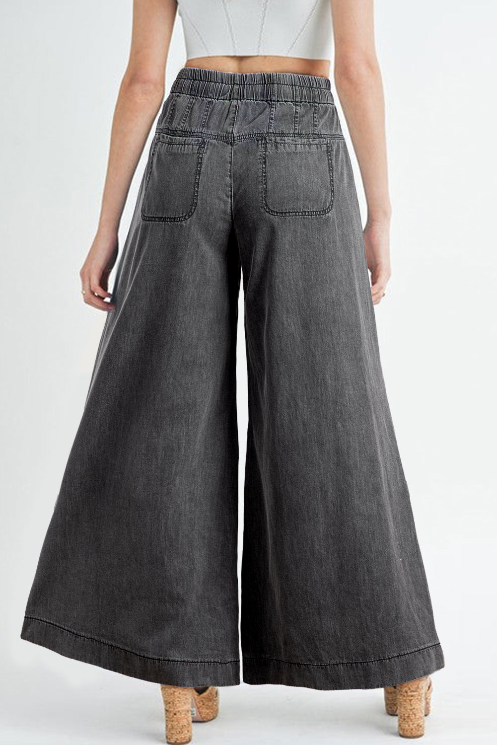 Grey Button Fly Wide Leg Jeans