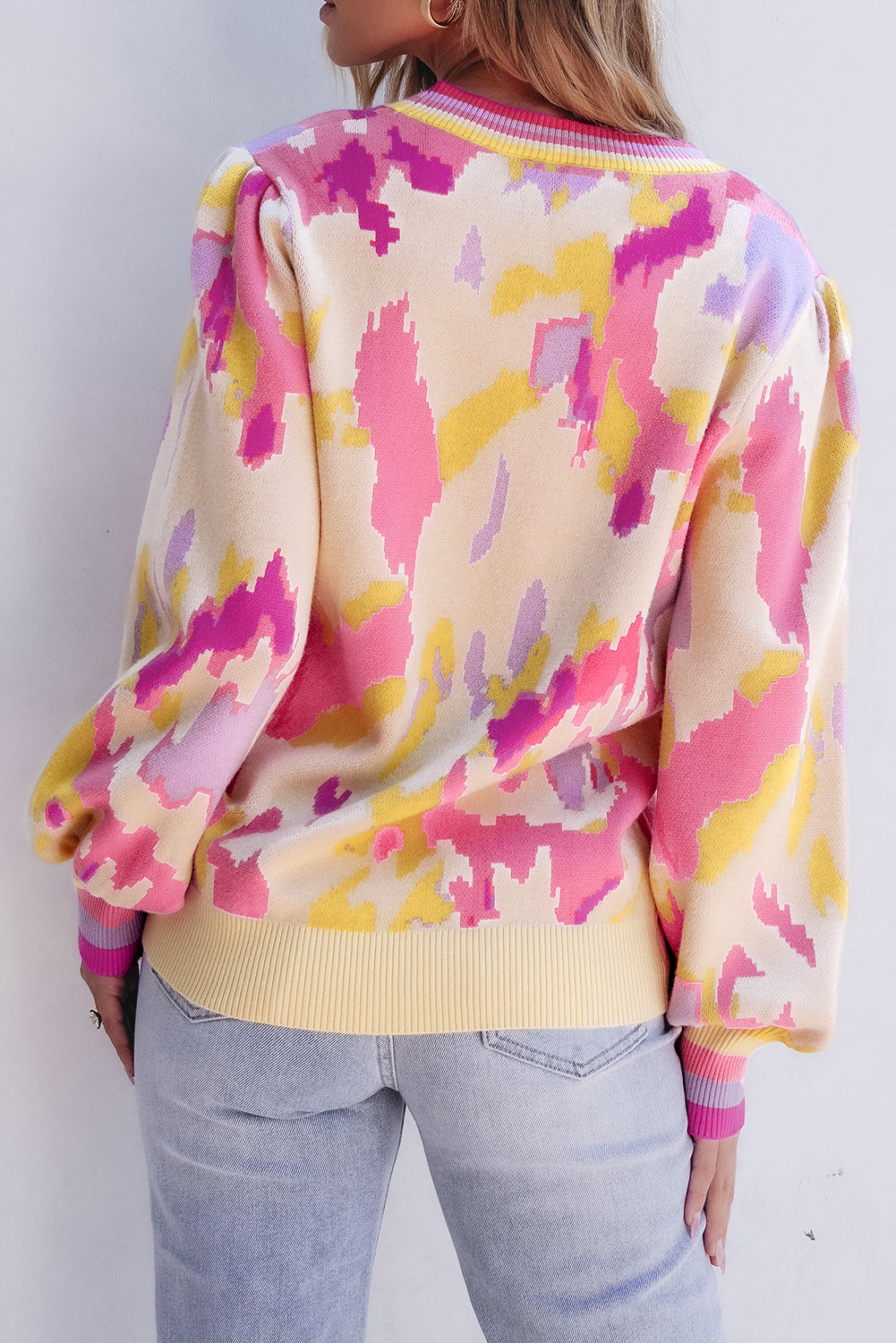 Colorful Abstract Balloon Sleeve Sweater