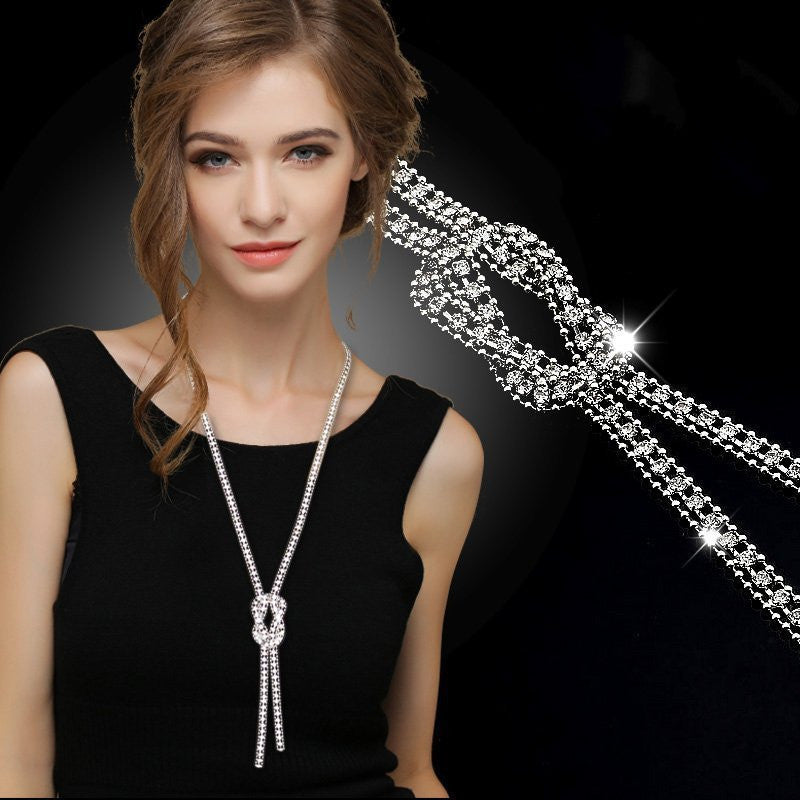 Long Rhinestone Bolo Chain Necklace