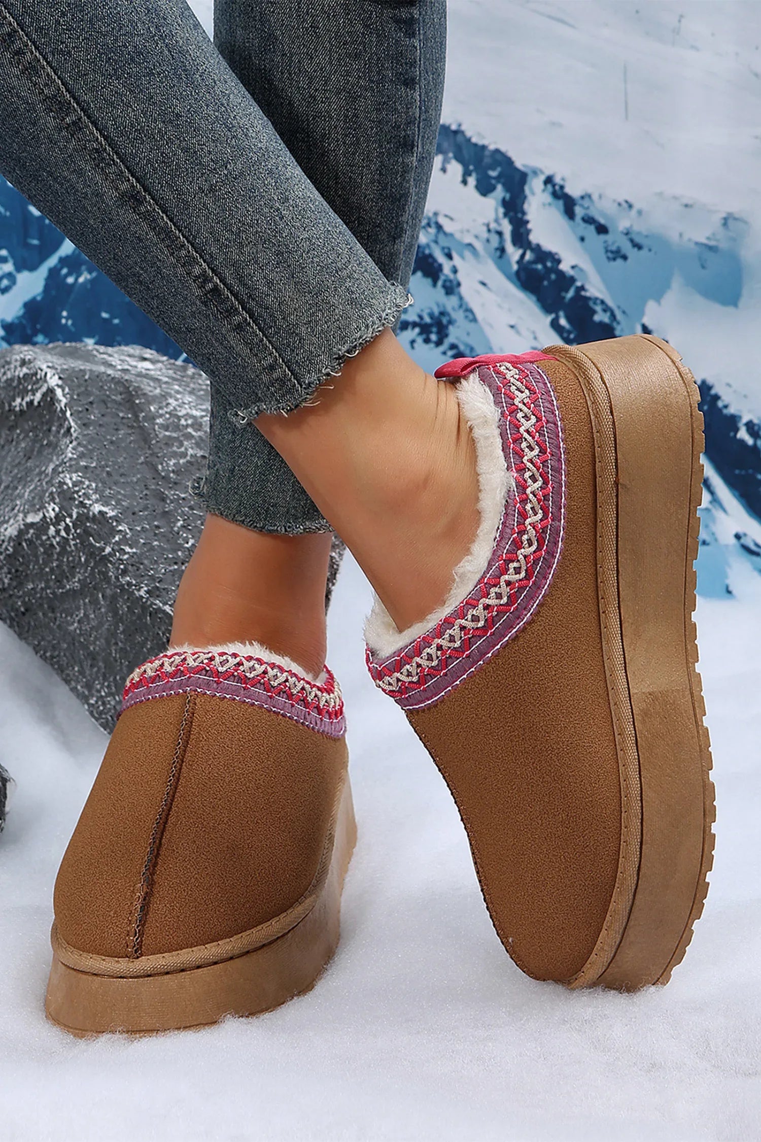 Suede Fur Trim Thick Flat Slippers Dear-Lover Slippers