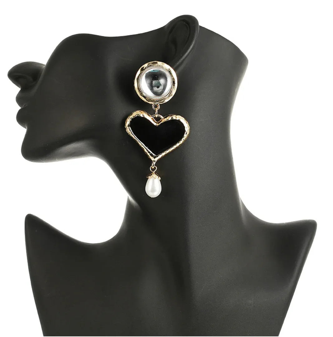 Exaggerated Heart Earrings and Necklace 4style Bazaare Mart Black Heart Necklace Set
